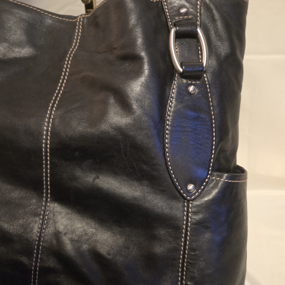 Fossil Genuine Leather Black Tote Bag Large Classic Shoulder Work Bag Key Charm - Picture 2 of 14